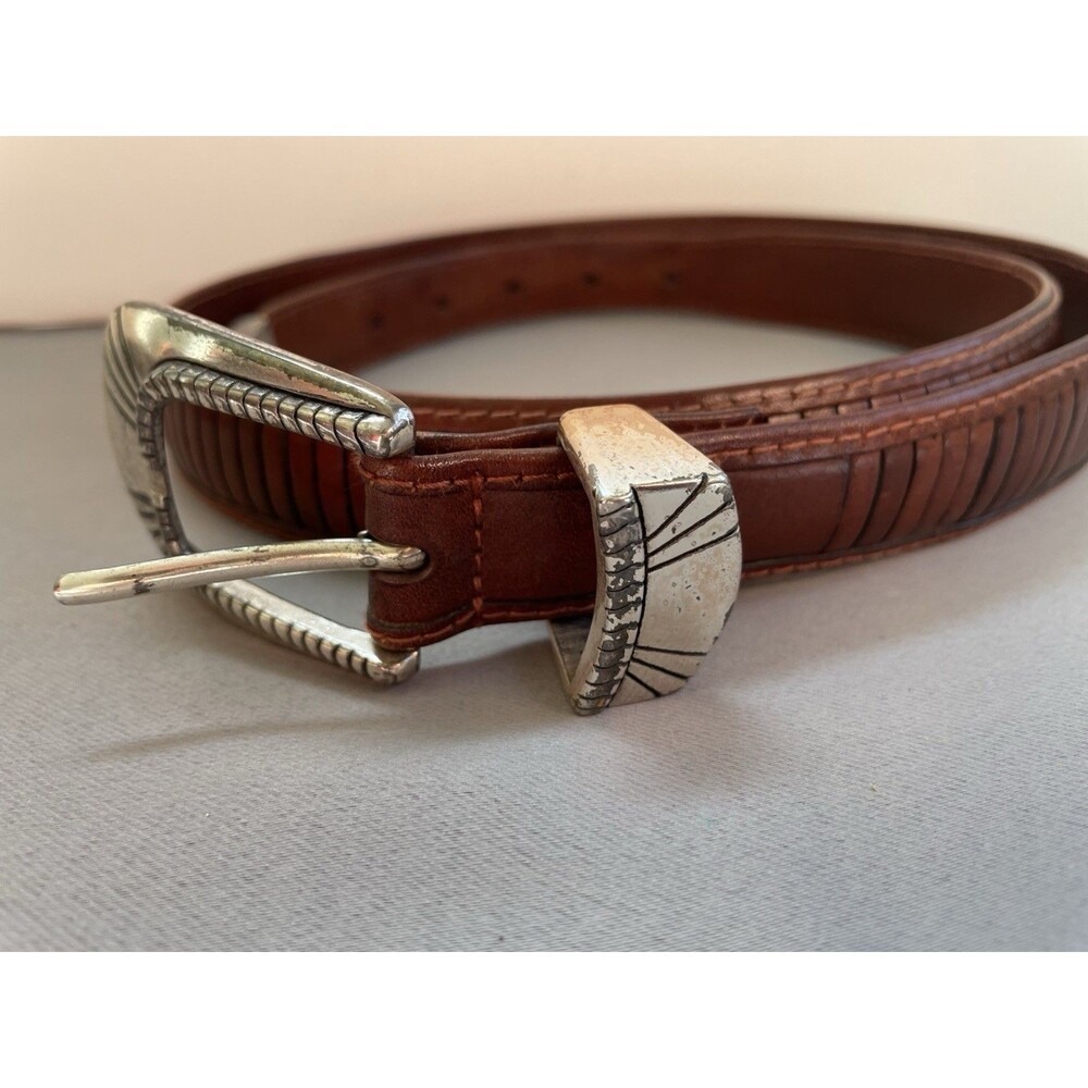 PGA TOUR Danbury Accessories Brown Leather Western Woven Belt Sz 38 Golf